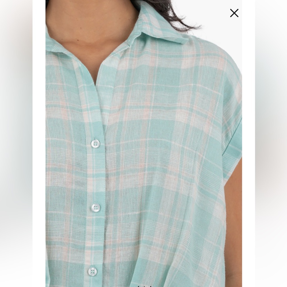 Kut from the Kloth Mint Plaid Button-Down Shirt - Picture 4 of 8